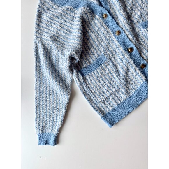 ZARA Blue White Cotton Blend Fuzzy Knit Oversized Cardigan Sweater, Size XS-S - Picture 8 of 15